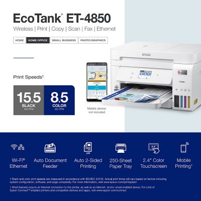 Epson EcoTank ET-4850SE Supertank Special Edition Inkjet Printer, EPSC11CJ60202C