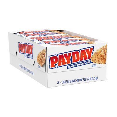 حلوى الكراميل والفول السوداني PAYDAY، بوزن 1.85 أونصة، وعبوة من 24 قطعة.