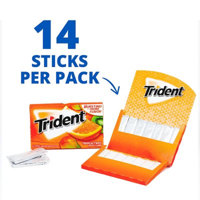 Trident Tropical Twist Sugar Free Gum, 14 pcs., 15 pk.