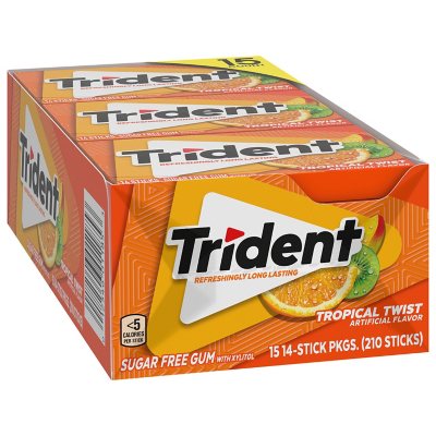 Trident Tropical Twist Sugar Free Gum, 14 pcs., 15 pk.