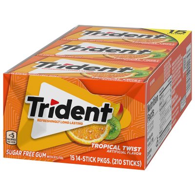 Trident Tropical Twist Sugar Free Gum, 14 pcs., 15 pk.
