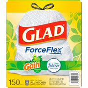 Glad ForceFlex 13-Gallon Kitchen Trash Bags, Gain Original Scent + Febreze, 150 ct.
