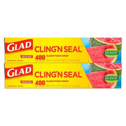 Glad Cling Ã¢ÂÂN Seal Clear Plastic Food Wrap 400 sq. ft./roll, 2 rolls