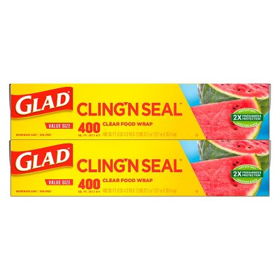 Glad Cling Ã¢ÂÂN Seal Clear Plastic Food Wrap 400 sq. ft./roll, 2 rolls