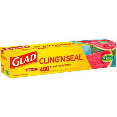 Glad Cling Ã¢ÂÂN Seal Clear Plastic Food Wrap 400 sq. ft./roll, 2 rolls