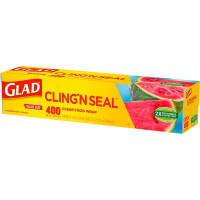 Glad Cling Ã¢ÂÂN Seal Clear Plastic Food Wrap 400 sq. ft./roll, 2 rolls