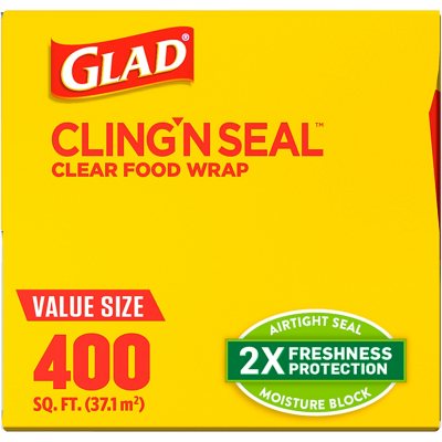 Glad Cling Ã¢ÂÂN Seal Clear Plastic Food Wrap 400 sq. ft./roll, 2 rolls