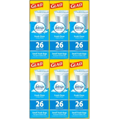 Glad Small Twist-Tie White Trash Bags, Fresh Clean Scent with Febreze Freshness, 4 gal., 156 ct.