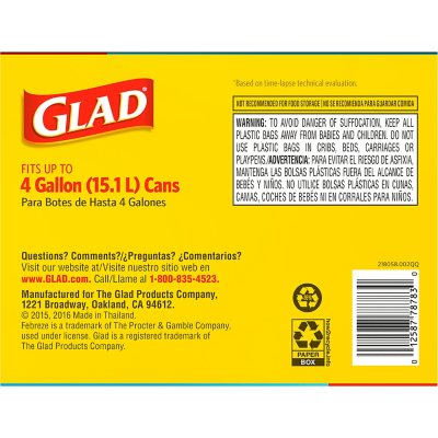 Glad Small Twist-Tie White Trash Bags, Fresh Clean Scent with Febreze Freshness, 4 gal., 156 ct.