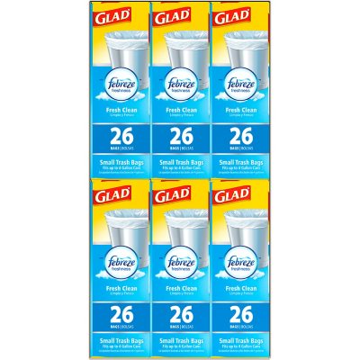 Glad Small Twist-Tie White Trash Bags, Fresh Clean Scent with Febreze Freshness, 4 gal., 156 ct.