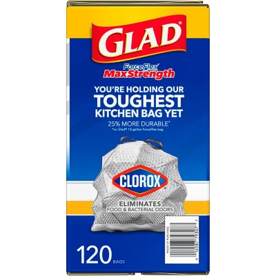 Glad ForceFlex Tall Kitchen Trash Bags With Clorox, Lemon Fresh Bleach Scent 13 gal., 120 ct.