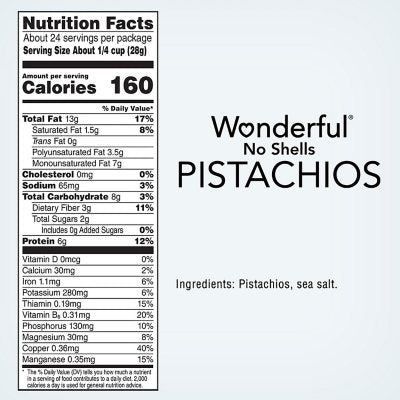 Wonderful Lightly Salted Pistachios, No Shells, 24 oz.