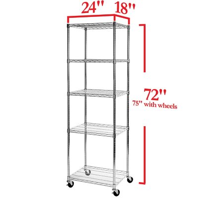 Seville Classics NSF 5-Tier Steel Wire Shelving, 24" x 18" x 72" H