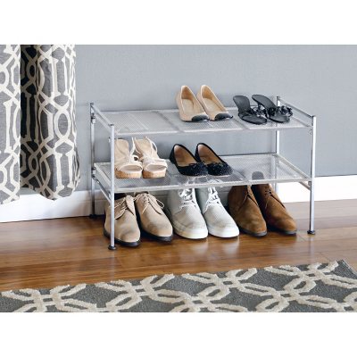 Seville Classics 2-Tier Steel Mesh Utility Shoe Rack, 26.25" W x 11.75" D x 15.75" H