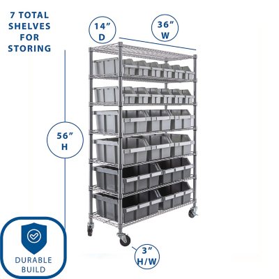 Member's Mark Steel Commercial Bin Rack With Wheels, 22 Bins, 36" W x 14" D x 56" H