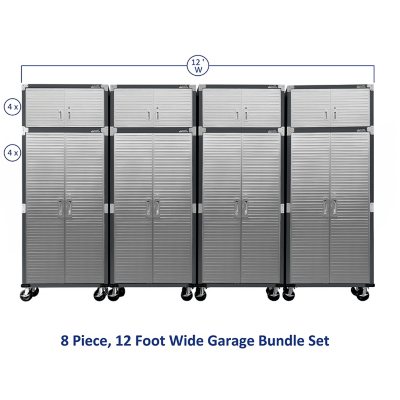 Seville Classics UltraHD 8-Piece Rolling Steel Garage Storage Cabinet With Stacker Set, 12 Feet Wide