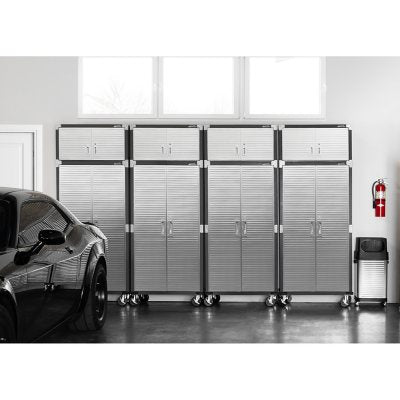 Seville Classics UltraHD 8-Piece Rolling Steel Garage Storage Cabinet With Stacker Set, 12 Feet Wide