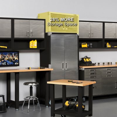 Seville Classics UltraHD 8-Piece Rolling Steel Garage Storage Cabinet With Stacker Set, 12 Feet Wide