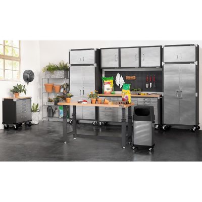 Seville Classics UltraHD 8-Piece Rolling Steel Garage Storage Cabinet With Stacker Set, 12 Feet Wide