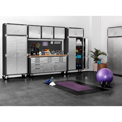 Seville Classics UltraHD 8-Piece Rolling Steel Garage Storage Cabinet With Stacker Set, 12 Feet Wide