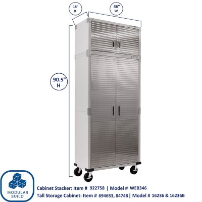 Seville Classics UltraHD 2 Piece Rolling Steel Garage Storage Cabinet With Stacker Set, 36" W x 18" D x 90.5" H