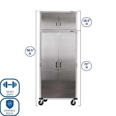 Seville Classics UltraHD 2 Piece Rolling Steel Garage Storage Cabinet With Stacker Set, 36" W x 18" D x 90.5" H