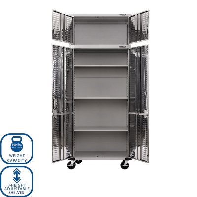 Seville Classics UltraHD 2 Piece Rolling Steel Garage Storage Cabinet With Stacker Set, 36" W x 18" D x 90.5" H