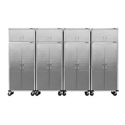 Seville Classics UltraHD 2 Piece Rolling Steel Garage Storage Cabinet With Stacker Set, 36" W x 18" D x 90.5" H