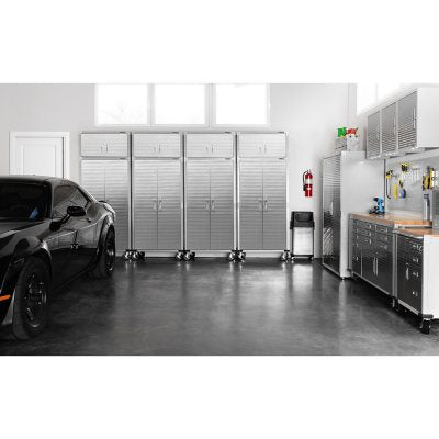 Seville Classics UltraHD 2 Piece Rolling Steel Garage Storage Cabinet With Stacker Set, 36" W x 18" D x 90.5" H