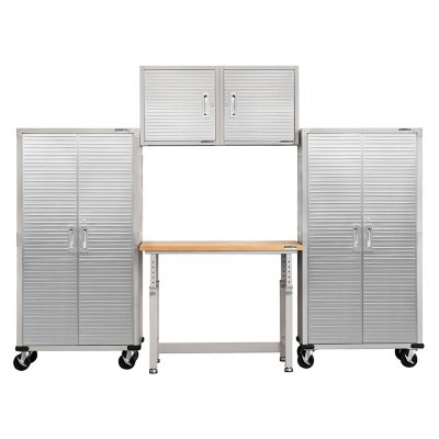 Seville Classics UltraHDÃÂ® 5-Piece Steel Garage Cabinet Storage Set With Height Adjustable Workbench, 10 Feet Wide