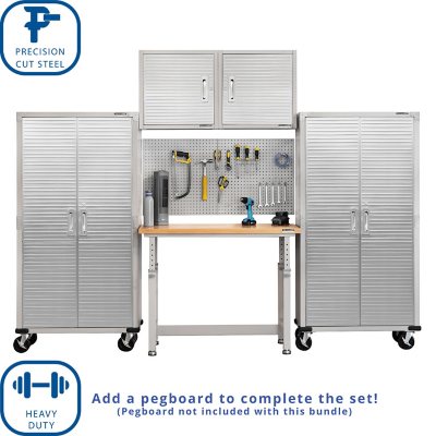 Seville Classics UltraHDÃÂ® 5-Piece Steel Garage Cabinet Storage Set With Height Adjustable Workbench, 10 Feet Wide