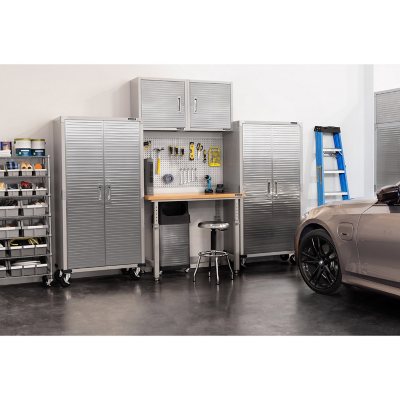 Seville Classics UltraHDÃÂ® 5-Piece Steel Garage Cabinet Storage Set With Height Adjustable Workbench, 10 Feet Wide