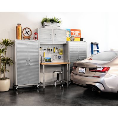 Seville Classics UltraHDÃÂ® 5-Piece Steel Garage Cabinet Storage Set With Height Adjustable Workbench, 10 Feet Wide