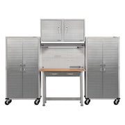 Seville Classics UltraHD 5-Piece Steel Garage Cabinet Storage Set With Pegboard Workbench, 10 Feet Wide