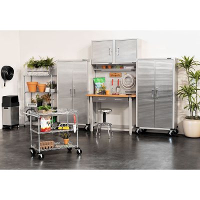 Seville Classics UltraHD 5-Piece Steel Garage Cabinet Storage Set With Pegboard Workbench, 10 Feet Wide