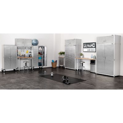 Seville Classics UltraHD 5-Piece Steel Garage Cabinet Storage Set With Pegboard Workbench, 10 Feet Wide