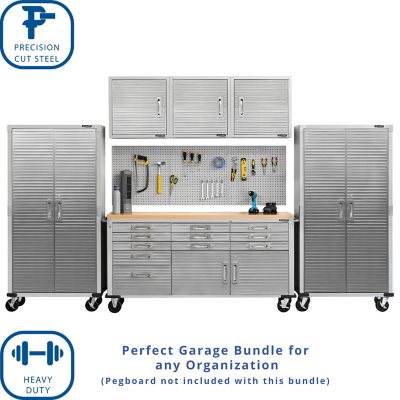 Seville Classics UltraHD 6-Piece Steel Garage Cabinet Storage Set With Rolling Workbench, 12' Wide