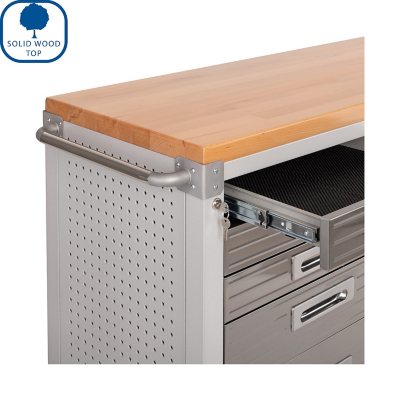 Seville Classics UltraHD 6-Piece Steel Garage Cabinet Storage Set With Rolling Workbench, 12' Wide