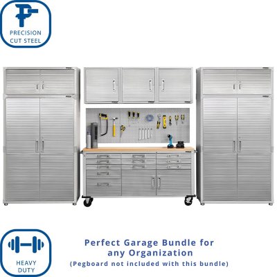Seville Classics UltraHD 8-Piece Steel Garage Cabinet Storage Set With Rolling Workbench, 14 Feet Wide