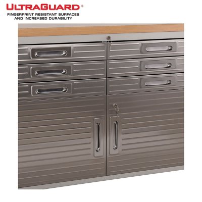 Seville Classics UltraHD 8-Piece Steel Garage Cabinet Storage Set With Rolling Workbench, 14 Feet Wide