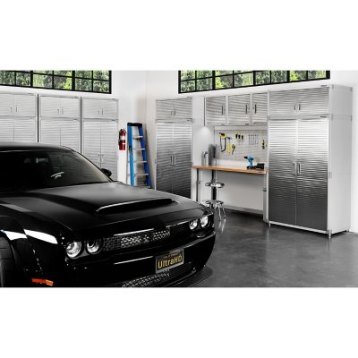 Seville Classics UltraHD 8-Piece Steel Garage Cabinet Storage Set With Height Adjustable Workbench, 14 Feet Wide