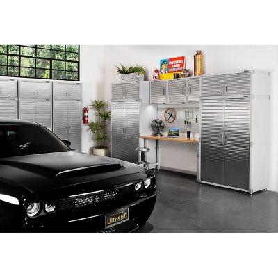 Seville Classics UltraHD 8-Piece Steel Garage Cabinet Storage Set With Height Adjustable Workbench, 14 Feet Wide