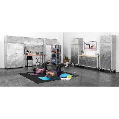 Seville Classics UltraHD 8-Piece Steel Garage Cabinet Storage Set With Height Adjustable Workbench, 14 Feet Wide