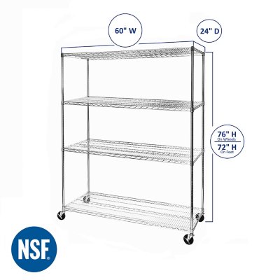 Seville Classics MEGA RACK 4-Tier NSF Steel Wire Shelving, 60" x 24" x 76" H