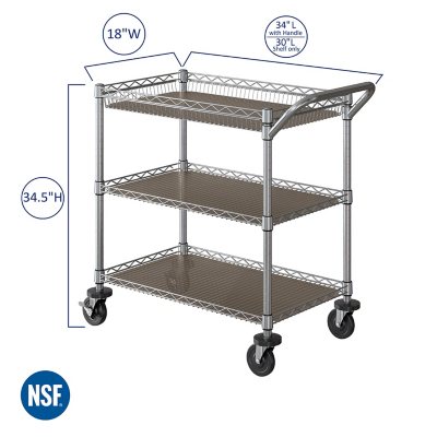Member's Mark NSF 3-Tier Heavy-Duty Commercial Utility Cart, 34" L x 18" W x 34.5" H