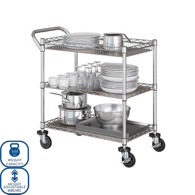 Member's Mark NSF 3-Tier Heavy-Duty Commercial Utility Cart, 34" L x 18" W x 34.5" H