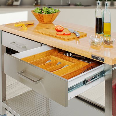 Seville Classics Home Work Center Island Table, 48" W x 24" D x 36" H