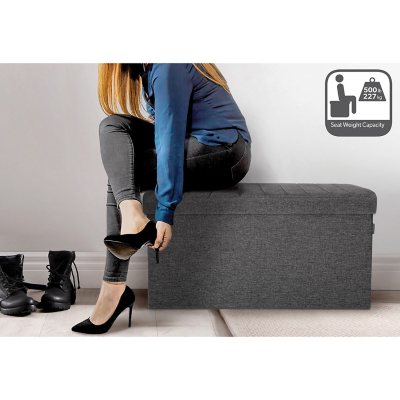 Seville ClassicsÃÂ® Foldable Storage Bench Ottoman with Handles Modern Gray, 30" W x 15.7" D x 15.7" H