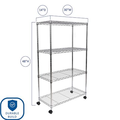 Seville Classics 4-Tier Steel Wire Shelving, 30" x 14" x 48" H