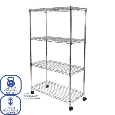 Seville Classics 4-Tier Steel Wire Shelving, 30" x 14" x 48" H